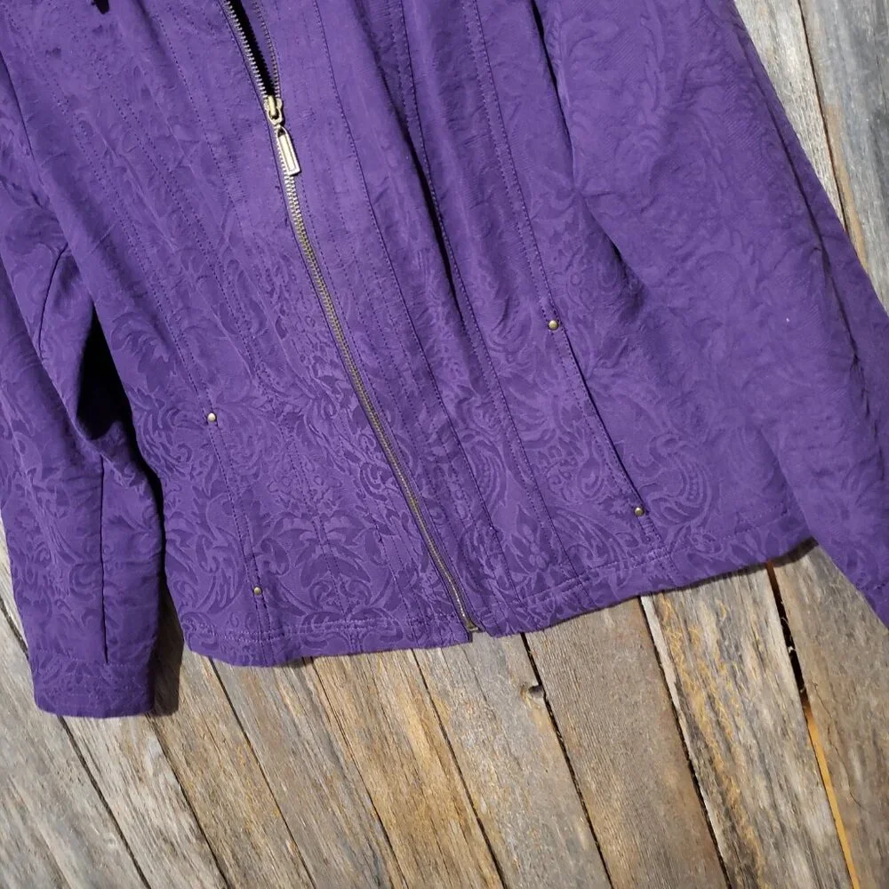 Coldwater‎ Creek PS Jacket Blazer Purple Zip Cotton Pockets Office Minimalist